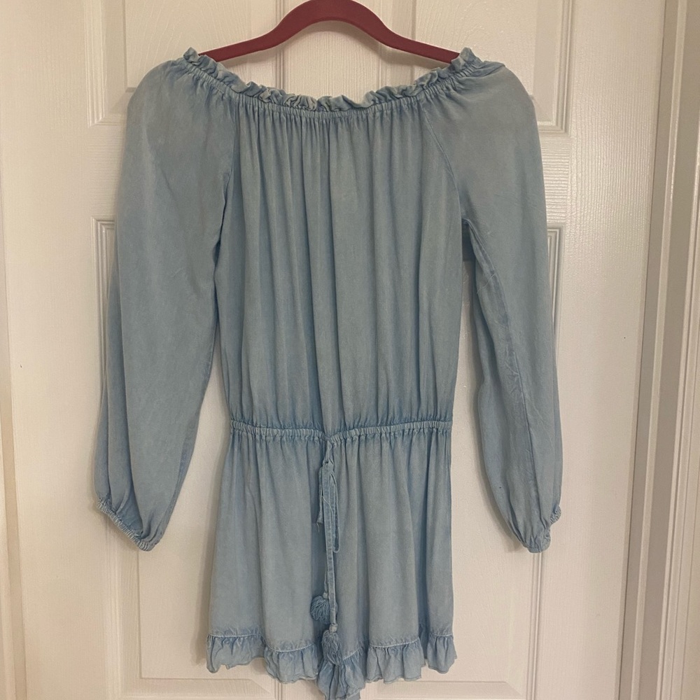 Off the shoulder denim romper